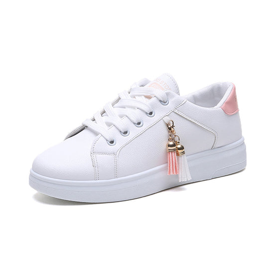 Baskets Femme Blanches motifs noir et rose