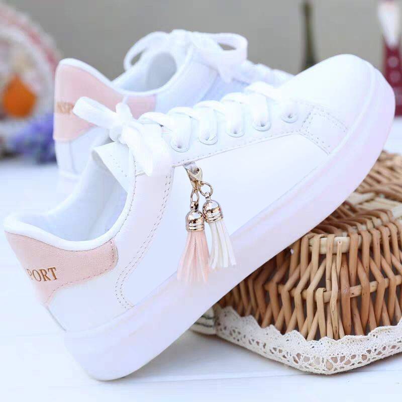 Baskets Femme Blanches motif rose